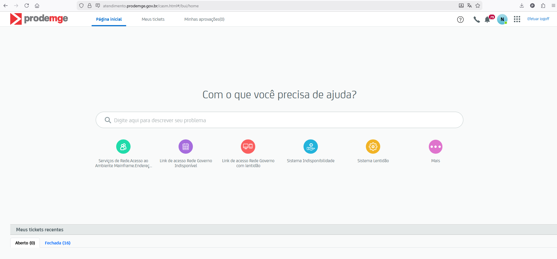 Tela inicial do Service Point